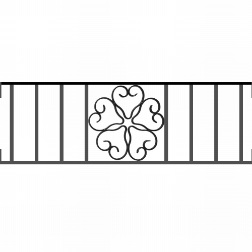 Appui de fenêtre type AFEF21 à visser dans votre tableau de fenêtre. Longueur finie de 830mm et Hauteur finie de 270mm. Convient pour les tableaux de fenêtre de 830mm. Main courante laminée de 830mm de long en fer forgé sur le dessus. Motif au centre de 250mm de long par 250mm de haut. Le reste de la structure est en acier carré plein de 12mm de section.