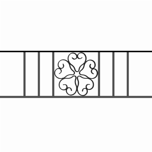 Appui de fenêtre type AFEF21 à sceller dans votre tableau de fenêtre. Longueur finie de 870mm et Hauteur finie de 270mm. Convient pour les tableaux de fenêtre de 770mm. 50mm de scellement sont prévue de chaque côté. Main courante laminée de 770mm de long en fer forgé sur le dessus. Motif au centre de 250mm de long par 250mm de haut. Le reste de la structure est en acier carré plein de 12mm de section.