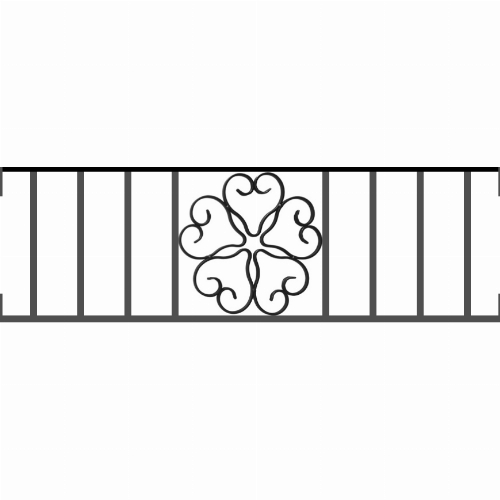 Appui de fenêtre type AFEF21 à visser dans votre tableau de fenêtre. Longueur finie de 870mm et Hauteur finie de 270mm. Convient pour les tableaux de fenêtre de 870mm. Main courante laminée de 870mm de long en fer forgé sur le dessus. Motif au centre de 250mm de long par 250mm de haut. Le reste de la structure est en acier carré plein de 12mm de section.