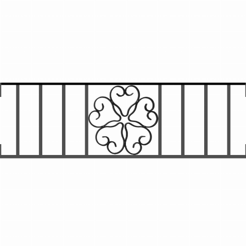 Appui de fenêtre type AFEF21 à visser dans votre tableau de fenêtre. Longueur finie de 880mm et Hauteur finie de 270mm. Convient pour les tableaux de fenêtre de 880mm. Main courante laminée de 880mm de long en fer forgé sur le dessus. Motif au centre de 250mm de long par 250mm de haut. Le reste de la structure est en acier carré plein de 12mm de section.