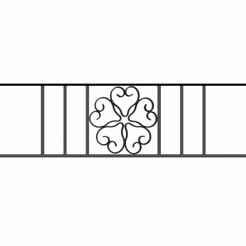 Appui de fenêtre type AFEF21 à sceller dans votre tableau de fenêtre. Longueur finie de 900mm et Hauteur finie de 270mm. Convient pour les tableaux de fenêtre de 800mm. 50mm de scellement sont prévue de chaque côté. Main courante laminée de 800mm de long en fer forgé sur le dessus. Motif au centre de 250mm de long par 250mm de haut. Le reste de la structure est en acier carré plein de 12mm de section.