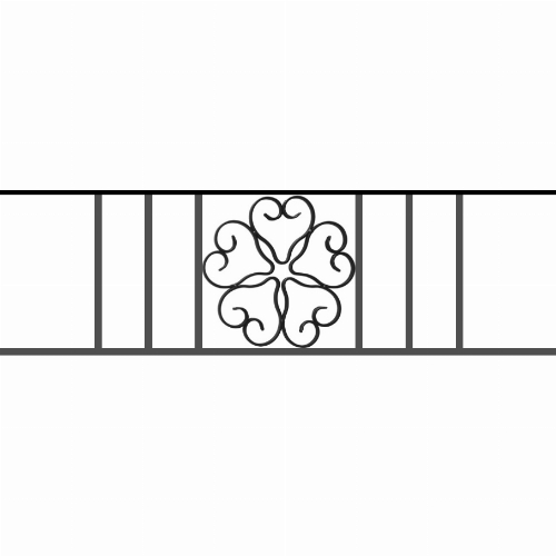 Appui de fenêtre type AFEF21 à sceller dans votre tableau de fenêtre. Longueur finie de 910mm et Hauteur finie de 270mm. Convient pour les tableaux de fenêtre de 810mm. 50mm de scellement sont prévue de chaque côté. Main courante laminée de 810mm de long en fer forgé sur le dessus. Motif au centre de 250mm de long par 250mm de haut. Le reste de la structure est en acier carré plein de 12mm de section.