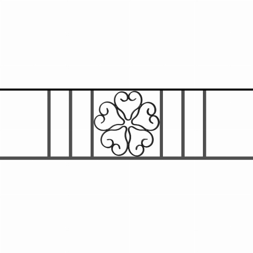 Appui de fenêtre type AFEF21 à sceller dans votre tableau de fenêtre. Longueur finie de 960mm et Hauteur finie de 270mm. Convient pour les tableaux de fenêtre de 860mm. 50mm de scellement sont prévue de chaque côté. Main courante laminée de 860mm de long en fer forgé sur le dessus. Motif au centre de 250mm de long par 250mm de haut. Le reste de la structure est en acier carré plein de 12mm de section.