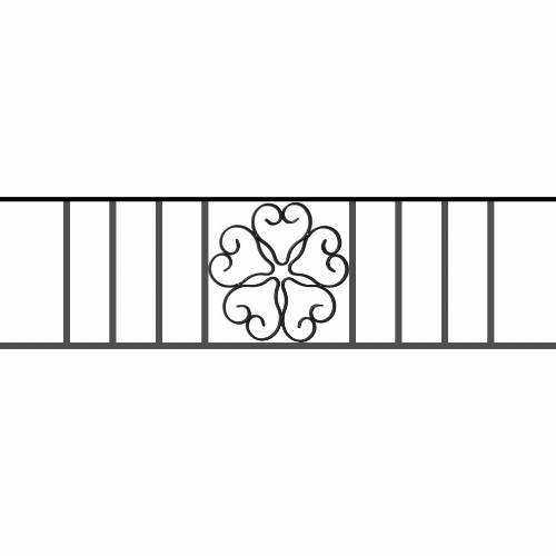 Appui de fenêtre type AFEF21 à sceller dans votre tableau de fenêtre. Longueur finie de 990mm et Hauteur finie de 270mm. Convient pour les tableaux de fenêtre de 890mm. 50mm de scellement sont prévue de chaque côté. Main courante laminée de 890mm de long en fer forgé sur le dessus. Motif au centre de 250mm de long par 250mm de haut. Le reste de la structure est en acier carré plein de 12mm de section.