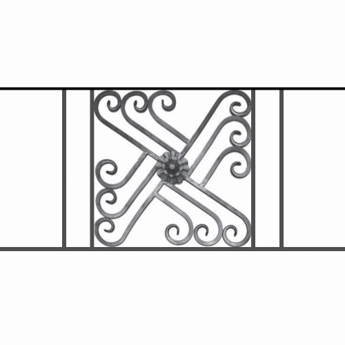 Appui de fenêtre type AFEF22 à sceller dans votre tableau de fenêtre. Longueur finie de 1010mm et Hauteur finie de 480mm. Convient pour les tableaux de fenêtre de 910mm. 50mm de scellement sont prévue de chaque côté. Main courante laminée de 910mm de long en fer forgé sur le dessus. Motif au centre de 460mm de long par 460mm de haut. Le reste de la structure est en acier carré plein de 12mm de section.