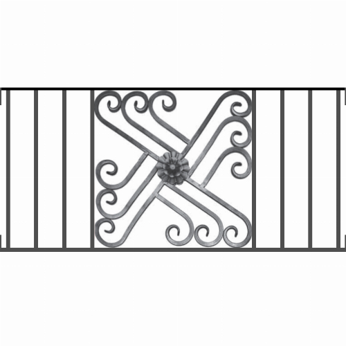 Appui de fenêtre type AFEF22 à visser dans votre tableau de fenêtre. Longueur finie de 1010mm et Hauteur finie de 480mm. Convient pour les tableaux de fenêtre de 1010mm. Main courante laminée de 1010mm de long en fer forgé sur le dessus. Motif au centre de 460mm de long par 460mm de haut. Le reste de la structure est en acier carré plein de 12mm de section.