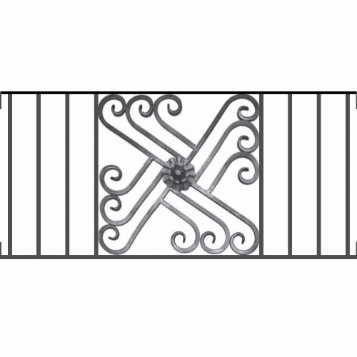 Appui de fenêtre type AFEF22 à visser dans votre tableau de fenêtre. Longueur finie de 1020mm et Hauteur finie de 480mm. Convient pour les tableaux de fenêtre de 1020mm. Main courante laminée de 1020mm de long en fer forgé sur le dessus. Motif au centre de 460mm de long par 460mm de haut. Le reste de la structure est en acier carré plein de 12mm de section.