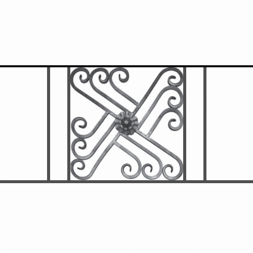 Appui de fenêtre type AFEF22 à sceller dans votre tableau de fenêtre. Longueur finie de 1030mm et Hauteur finie de 480mm. Convient pour les tableaux de fenêtre de 930mm. 50mm de scellement sont prévue de chaque côté. Main courante laminée de 930mm de long en fer forgé sur le dessus. Motif au centre de 460mm de long par 460mm de haut. Le reste de la structure est en acier carré plein de 12mm de section.
