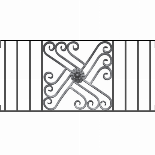 Appui de fenêtre type AFEF22 à visser dans votre tableau de fenêtre. Longueur finie de 1030mm et Hauteur finie de 480mm. Convient pour les tableaux de fenêtre de 1030mm. Main courante laminée de 1030mm de long en fer forgé sur le dessus. Motif au centre de 460mm de long par 460mm de haut. Le reste de la structure est en acier carré plein de 12mm de section.