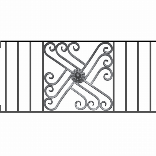 Appui de fenêtre type AFEF22 à visser dans votre tableau de fenêtre. Longueur finie de 1040mm et Hauteur finie de 480mm. Convient pour les tableaux de fenêtre de 1040mm. Main courante laminée de 1040mm de long en fer forgé sur le dessus. Motif au centre de 460mm de long par 460mm de haut. Le reste de la structure est en acier carré plein de 12mm de section.