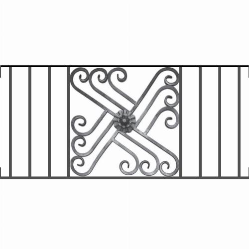 Appui de fenêtre type AFEF22 à visser dans votre tableau de fenêtre. Longueur finie de 1050mm et Hauteur finie de 480mm. Convient pour les tableaux de fenêtre de 1050mm. Main courante laminée de 1050mm de long en fer forgé sur le dessus. Motif au centre de 460mm de long par 460mm de haut. Le reste de la structure est en acier carré plein de 12mm de section.