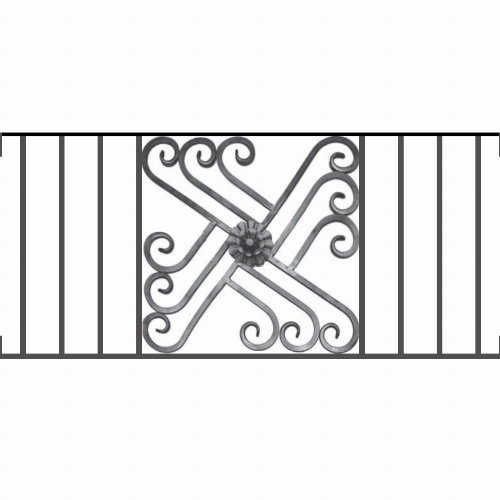 Appui de fenêtre type AFEF22 à visser dans votre tableau de fenêtre. Longueur finie de 1060mm et Hauteur finie de 480mm. Convient pour les tableaux de fenêtre de 1060mm. Main courante laminée de 1060mm de long en fer forgé sur le dessus. Motif au centre de 460mm de long par 460mm de haut. Le reste de la structure est en acier carré plein de 12mm de section.