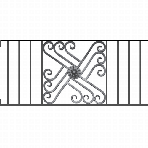 Appui de fenêtre type AFEF22 à visser dans votre tableau de fenêtre. Longueur finie de 1080mm et Hauteur finie de 480mm. Convient pour les tableaux de fenêtre de 1080mm. Main courante laminée de 1080mm de long en fer forgé sur le dessus. Motif au centre de 460mm de long par 460mm de haut. Le reste de la structure est en acier carré plein de 12mm de section.