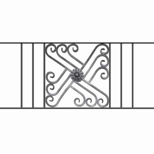 Appui de fenêtre type AFEF22 à sceller dans votre tableau de fenêtre. Longueur finie de 1110mm et Hauteur finie de 480mm. Convient pour les tableaux de fenêtre de 1010mm. 50mm de scellement sont prévue de chaque côté. Main courante laminée de 1010mm de long en fer forgé sur le dessus. Motif au centre de 460mm de long par 460mm de haut. Le reste de la structure est en acier carré plein de 12mm de section.