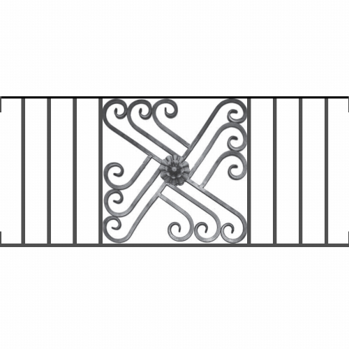 Appui de fenêtre type AFEF22 à visser dans votre tableau de fenêtre. Longueur finie de 1110mm et Hauteur finie de 480mm. Convient pour les tableaux de fenêtre de 1110mm. Main courante laminée de 1110mm de long en fer forgé sur le dessus. Motif au centre de 460mm de long par 460mm de haut. Le reste de la structure est en acier carré plein de 12mm de section.