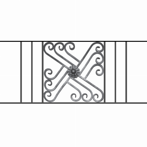 Appui de fenêtre type AFEF22 à sceller dans votre tableau de fenêtre. Longueur finie de 1120mm et Hauteur finie de 480mm. Convient pour les tableaux de fenêtre de 1020mm. 50mm de scellement sont prévue de chaque côté. Main courante laminée de 1020mm de long en fer forgé sur le dessus. Motif au centre de 460mm de long par 460mm de haut. Le reste de la structure est en acier carré plein de 12mm de section.
