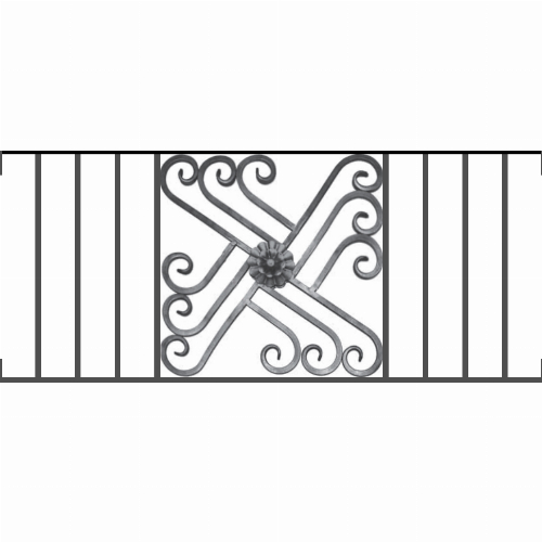 Appui de fenêtre type AFEF22 à visser dans votre tableau de fenêtre. Longueur finie de 1120mm et Hauteur finie de 480mm. Convient pour les tableaux de fenêtre de 1120mm. Main courante laminée de 1120mm de long en fer forgé sur le dessus. Motif au centre de 460mm de long par 460mm de haut. Le reste de la structure est en acier carré plein de 12mm de section.