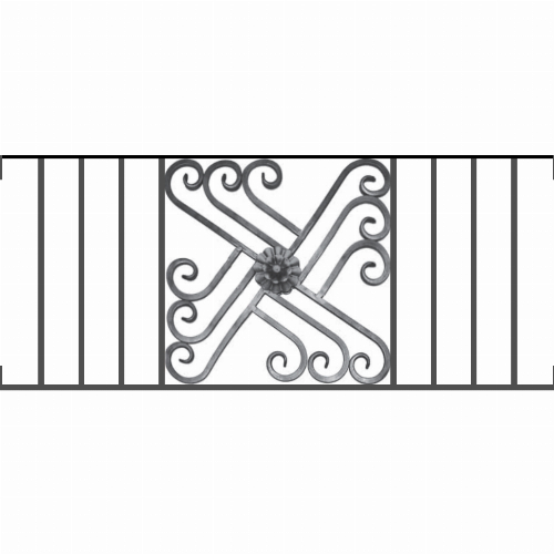 Appui de fenêtre type AFEF22 à visser dans votre tableau de fenêtre. Longueur finie de 1130mm et Hauteur finie de 480mm. Convient pour les tableaux de fenêtre de 1130mm. Main courante laminée de 1130mm de long en fer forgé sur le dessus. Motif au centre de 460mm de long par 460mm de haut. Le reste de la structure est en acier carré plein de 12mm de section.