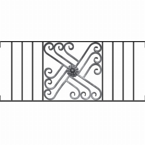 Appui de fenêtre type AFEF22 à visser dans votre tableau de fenêtre. Longueur finie de 1150mm et Hauteur finie de 480mm. Convient pour les tableaux de fenêtre de 1150mm. Main courante laminée de 1150mm de long en fer forgé sur le dessus. Motif au centre de 460mm de long par 460mm de haut. Le reste de la structure est en acier carré plein de 12mm de section.