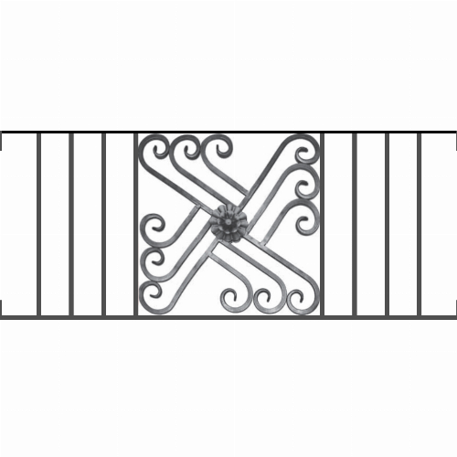 Appui de fenêtre type AFEF22 à visser dans votre tableau de fenêtre. Longueur finie de 1160mm et Hauteur finie de 480mm. Convient pour les tableaux de fenêtre de 1160mm. Main courante laminée de 1160mm de long en fer forgé sur le dessus. Motif au centre de 460mm de long par 460mm de haut. Le reste de la structure est en acier carré plein de 12mm de section.