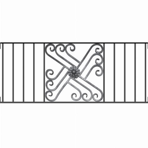Appui de fenêtre type AFEF22 à visser dans votre tableau de fenêtre. Longueur finie de 1170mm et Hauteur finie de 480mm. Convient pour les tableaux de fenêtre de 1170mm. Main courante laminée de 1170mm de long en fer forgé sur le dessus. Motif au centre de 460mm de long par 460mm de haut. Le reste de la structure est en acier carré plein de 12mm de section.