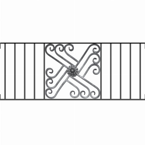 Appui de fenêtre type AFEF22 à visser dans votre tableau de fenêtre. Longueur finie de 1210mm et Hauteur finie de 480mm. Convient pour les tableaux de fenêtre de 1210mm. Main courante laminée de 1210mm de long en fer forgé sur le dessus. Motif au centre de 460mm de long par 460mm de haut. Le reste de la structure est en acier carré plein de 12mm de section.