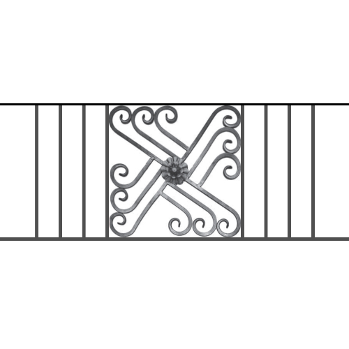 Appui de fenêtre type AFEF22 à sceller dans votre tableau de fenêtre. Longueur finie de 1220mm et Hauteur finie de 480mm. Convient pour les tableaux de fenêtre de 1120mm. 50mm de scellement sont prévue de chaque côté. Main courante laminée de 1120mm de long en fer forgé sur le dessus. Motif au centre de 460mm de long par 460mm de haut. Le reste de la structure est en acier carré plein de 12mm de section.