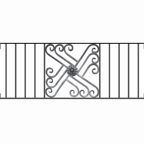 Appui de fenêtre type AFEF22 à visser dans votre tableau de fenêtre. Longueur finie de 1230mm et Hauteur finie de 480mm. Convient pour les tableaux de fenêtre de 1230mm. Main courante laminée de 1230mm de long en fer forgé sur le dessus. Motif au centre de 460mm de long par 460mm de haut. Le reste de la structure est en acier carré plein de 12mm de section.