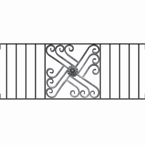 Appui de fenêtre type AFEF22 à visser dans votre tableau de fenêtre. Longueur finie de 1240mm et Hauteur finie de 480mm. Convient pour les tableaux de fenêtre de 1240mm. Main courante laminée de 1240mm de long en fer forgé sur le dessus. Motif au centre de 460mm de long par 460mm de haut. Le reste de la structure est en acier carré plein de 12mm de section.