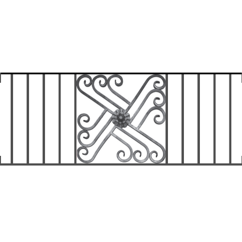 Appui de fenêtre type AFEF22 à visser dans votre tableau de fenêtre. Longueur finie de 1250mm et Hauteur finie de 480mm. Convient pour les tableaux de fenêtre de 1250mm. Main courante laminée de 1250mm de long en fer forgé sur le dessus. Motif au centre de 460mm de long par 460mm de haut. Le reste de la structure est en acier carré plein de 12mm de section.