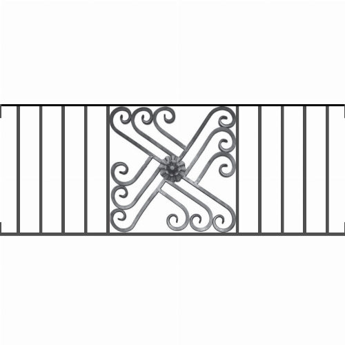 Appui de fenêtre type AFEF22 à visser dans votre tableau de fenêtre. Longueur finie de 1260mm et Hauteur finie de 480mm. Convient pour les tableaux de fenêtre de 1260mm. Main courante laminée de 1260mm de long en fer forgé sur le dessus. Motif au centre de 460mm de long par 460mm de haut. Le reste de la structure est en acier carré plein de 12mm de section.