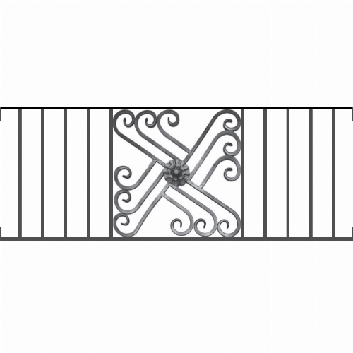 Appui de fenêtre type AFEF22 à visser dans votre tableau de fenêtre. Longueur finie de 1270mm et Hauteur finie de 480mm. Convient pour les tableaux de fenêtre de 1270mm. Main courante laminée de 1270mm de long en fer forgé sur le dessus. Motif au centre de 460mm de long par 460mm de haut. Le reste de la structure est en acier carré plein de 12mm de section.