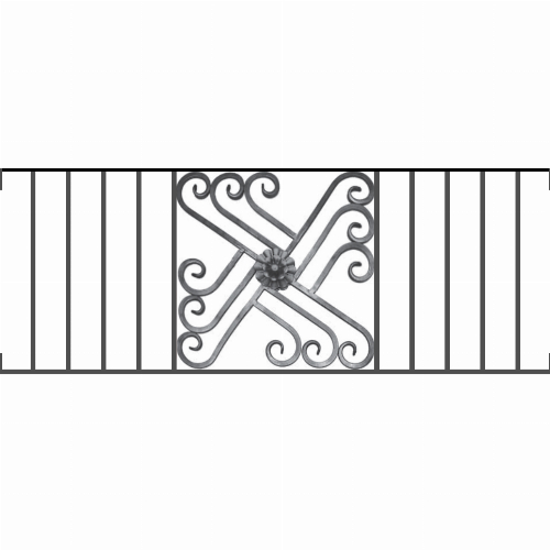 Appui de fenêtre type AFEF22 à visser dans votre tableau de fenêtre. Longueur finie de 1280mm et Hauteur finie de 480mm. Convient pour les tableaux de fenêtre de 1280mm. Main courante laminée de 1280mm de long en fer forgé sur le dessus. Motif au centre de 460mm de long par 460mm de haut. Le reste de la structure est en acier carré plein de 12mm de section.