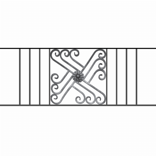 Appui de fenêtre type AFEF22 à sceller dans votre tableau de fenêtre. Longueur finie de 1290mm et Hauteur finie de 480mm. Convient pour les tableaux de fenêtre de 1190mm. 50mm de scellement sont prévue de chaque côté. Main courante laminée de 1190mm de long en fer forgé sur le dessus. Motif au centre de 460mm de long par 460mm de haut. Le reste de la structure est en acier carré plein de 12mm de section.