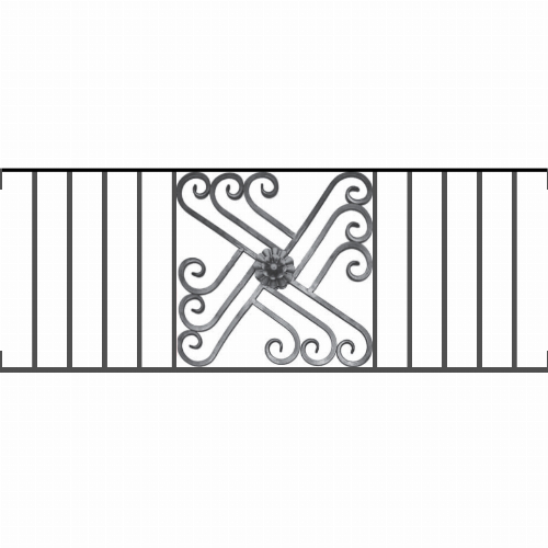 Appui de fenêtre type AFEF22 à visser dans votre tableau de fenêtre. Longueur finie de 1290mm et Hauteur finie de 480mm. Convient pour les tableaux de fenêtre de 1290mm. Main courante laminée de 1290mm de long en fer forgé sur le dessus. Motif au centre de 460mm de long par 460mm de haut. Le reste de la structure est en acier carré plein de 12mm de section.