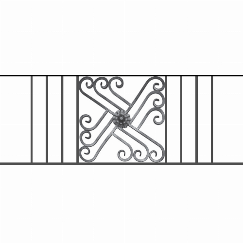 Appui de fenêtre type AFEF22 à sceller dans votre tableau de fenêtre. Longueur finie de 1300mm et Hauteur finie de 480mm. Convient pour les tableaux de fenêtre de 1200mm. 50mm de scellement sont prévue de chaque côté. Main courante laminée de 1200mm de long en fer forgé sur le dessus. Motif au centre de 460mm de long par 460mm de haut. Le reste de la structure est en acier carré plein de 12mm de section.