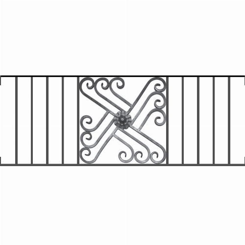 Appui de fenêtre type AFEF22 à visser dans votre tableau de fenêtre. Longueur finie de 1300mm et Hauteur finie de 480mm. Convient pour les tableaux de fenêtre de 1300mm. Main courante laminée de 1300mm de long en fer forgé sur le dessus. Motif au centre de 460mm de long par 460mm de haut. Le reste de la structure est en acier carré plein de 12mm de section.