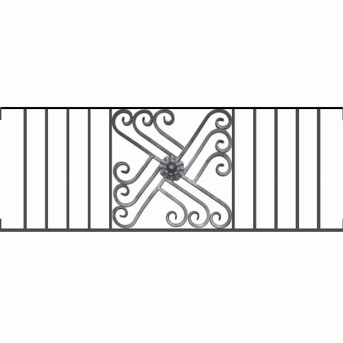 Appui de fenêtre type AFEF22 à visser dans votre tableau de fenêtre. Longueur finie de 1320mm et Hauteur finie de 480mm. Convient pour les tableaux de fenêtre de 1320mm. Main courante laminée de 1320mm de long en fer forgé sur le dessus. Motif au centre de 460mm de long par 460mm de haut. Le reste de la structure est en acier carré plein de 12mm de section.