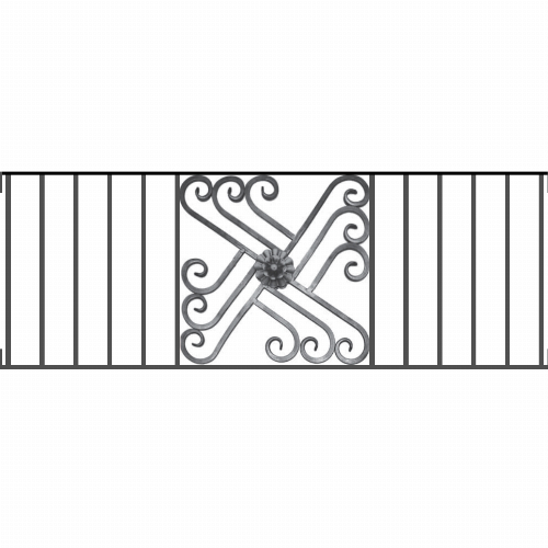 Appui de fenêtre type AFEF22 à visser dans votre tableau de fenêtre. Longueur finie de 1330mm et Hauteur finie de 480mm. Convient pour les tableaux de fenêtre de 1330mm. Main courante laminée de 1330mm de long en fer forgé sur le dessus. Motif au centre de 460mm de long par 460mm de haut. Le reste de la structure est en acier carré plein de 12mm de section.