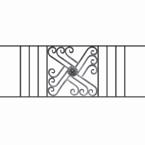 Appui de fenêtre type AFEF22 à sceller dans votre tableau de fenêtre. Longueur finie de 1340mm et Hauteur finie de 480mm. Convient pour les tableaux de fenêtre de 1240mm. 50mm de scellement sont prévue de chaque côté. Main courante laminée de 1240mm de long en fer forgé sur le dessus. Motif au centre de 460mm de long par 460mm de haut. Le reste de la structure est en acier carré plein de 12mm de section.