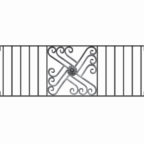 Appui de fenêtre type AFEF22 à visser dans votre tableau de fenêtre. Longueur finie de 1350mm et Hauteur finie de 480mm. Convient pour les tableaux de fenêtre de 1350mm. Main courante laminée de 1350mm de long en fer forgé sur le dessus. Motif au centre de 460mm de long par 460mm de haut. Le reste de la structure est en acier carré plein de 12mm de section.