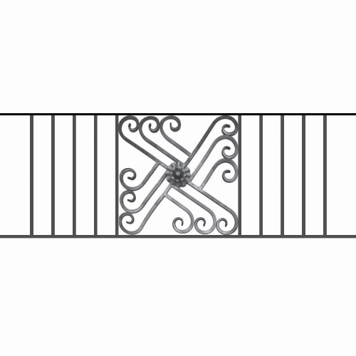 Appui de fenêtre type AFEF22 à sceller dans votre tableau de fenêtre. Longueur finie de 1370mm et Hauteur finie de 480mm. Convient pour les tableaux de fenêtre de 1270mm. 50mm de scellement sont prévue de chaque côté. Main courante laminée de 1270mm de long en fer forgé sur le dessus. Motif au centre de 460mm de long par 460mm de haut. Le reste de la structure est en acier carré plein de 12mm de section.