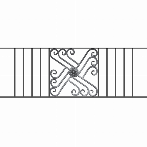 Appui de fenêtre type AFEF22 à sceller dans votre tableau de fenêtre. Longueur finie de 1410mm et Hauteur finie de 480mm. Convient pour les tableaux de fenêtre de 1310mm. 50mm de scellement sont prévue de chaque côté. Main courante laminée de 1310mm de long en fer forgé sur le dessus. Motif au centre de 460mm de long par 460mm de haut. Le reste de la structure est en acier carré plein de 12mm de section.