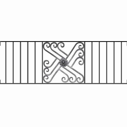 Appui de fenêtre type AFEF22 à visser dans votre tableau de fenêtre. Longueur finie de 1420mm et Hauteur finie de 480mm. Convient pour les tableaux de fenêtre de 1420mm. Main courante laminée de 1420mm de long en fer forgé sur le dessus. Motif au centre de 460mm de long par 460mm de haut. Le reste de la structure est en acier carré plein de 12mm de section.