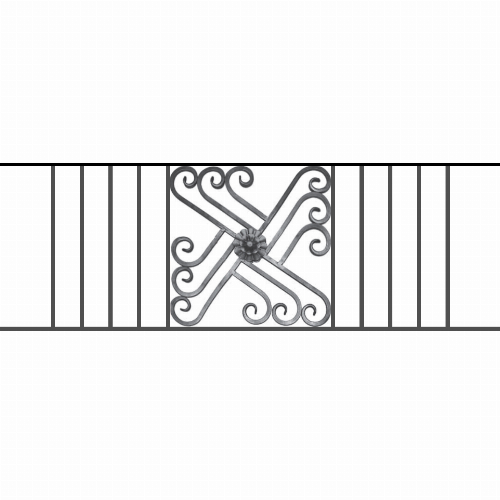 Appui de fenêtre type AFEF22 à sceller dans votre tableau de fenêtre. Longueur finie de 1430mm et Hauteur finie de 480mm. Convient pour les tableaux de fenêtre de 1330mm. 50mm de scellement sont prévue de chaque côté. Main courante laminée de 1330mm de long en fer forgé sur le dessus. Motif au centre de 460mm de long par 460mm de haut. Le reste de la structure est en acier carré plein de 12mm de section.