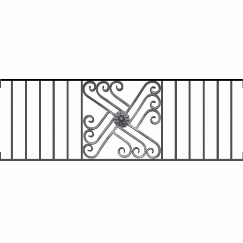 Appui de fenêtre type AFEF22 à visser dans votre tableau de fenêtre. Longueur finie de 1430mm et Hauteur finie de 480mm. Convient pour les tableaux de fenêtre de 1430mm. Main courante laminée de 1430mm de long en fer forgé sur le dessus. Motif au centre de 460mm de long par 460mm de haut. Le reste de la structure est en acier carré plein de 12mm de section.