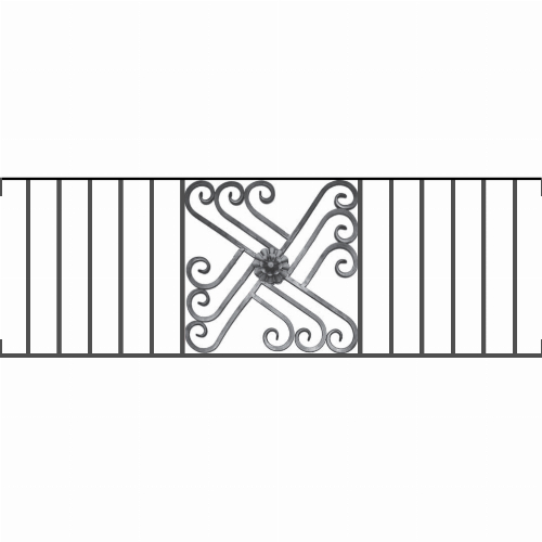 Appui de fenêtre type AFEF22 à visser dans votre tableau de fenêtre. Longueur finie de 1440mm et Hauteur finie de 480mm. Convient pour les tableaux de fenêtre de 1440mm. Main courante laminée de 1440mm de long en fer forgé sur le dessus. Motif au centre de 460mm de long par 460mm de haut. Le reste de la structure est en acier carré plein de 12mm de section.