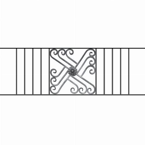 Appui de fenêtre type AFEF22 à sceller dans votre tableau de fenêtre. Longueur finie de 1460mm et Hauteur finie de 480mm. Convient pour les tableaux de fenêtre de 1360mm. 50mm de scellement sont prévue de chaque côté. Main courante laminée de 1360mm de long en fer forgé sur le dessus. Motif au centre de 460mm de long par 460mm de haut. Le reste de la structure est en acier carré plein de 12mm de section.