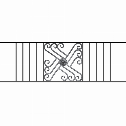 Appui de fenêtre type AFEF22 à sceller dans votre tableau de fenêtre. Longueur finie de 1510mm et Hauteur finie de 480mm. Convient pour les tableaux de fenêtre de 1410mm. 50mm de scellement sont prévue de chaque côté. Main courante laminée de 1410mm de long en fer forgé sur le dessus. Motif au centre de 460mm de long par 460mm de haut. Le reste de la structure est en acier carré plein de 12mm de section.