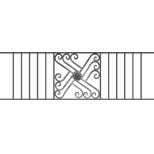 Appui de fenêtre type AFEF22 à sceller dans votre tableau de fenêtre. Longueur finie de 1560mm et Hauteur finie de 480mm. Convient pour les tableaux de fenêtre de 1460mm. 50mm de scellement sont prévue de chaque côté. Main courante laminée de 1460mm de long en fer forgé sur le dessus. Motif au centre de 460mm de long par 460mm de haut. Le reste de la structure est en acier carré plein de 12mm de section.